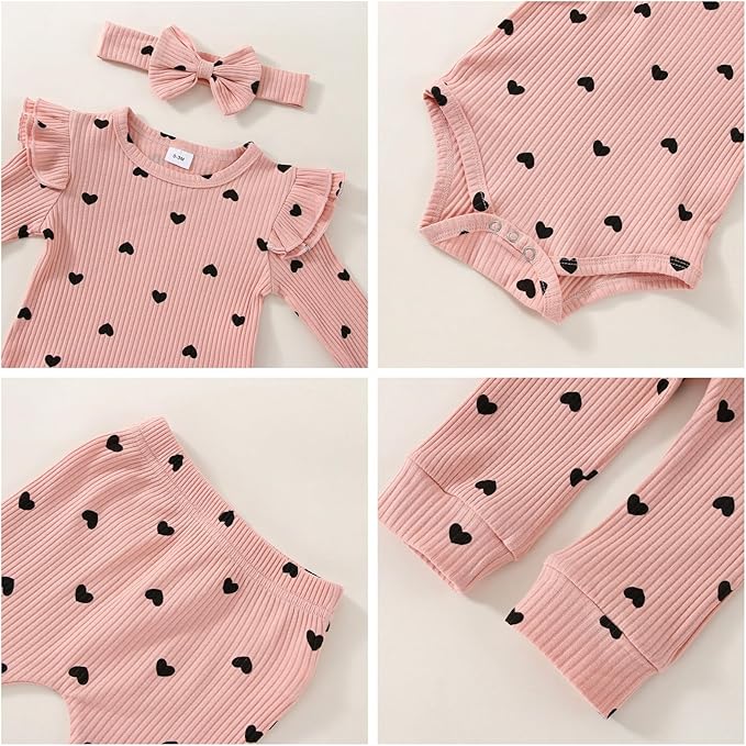 Baby Girl Clothes Newborn Infant Fall Winter Outifts Ribbed Ruffle Long Sleeve Romper Pant Outfit Set 3pcs 0-18Months