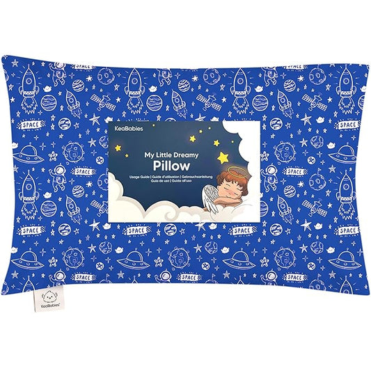 Toddler Pillow with Pillowcase - 13x18 My Little Dreamy Pillow, Organic Cotton Toddler Pillows for Sleeping, Kids Pillow, Travel Pillows,Mini Pillow,Nursery Pillow,Toddler Bed Pillow (Off to Space)