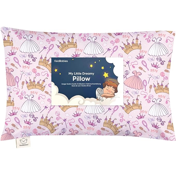 Toddler Pillow with Pillowcase - 13x18 My Little Dreamy Pillow, Organic Cotton Toddler Pillows for Sleeping, Kids Pillow, Travel Pillows,Mini Pillow,Nursery Pillow,Toddler Bed Pillow (Dear Princess)