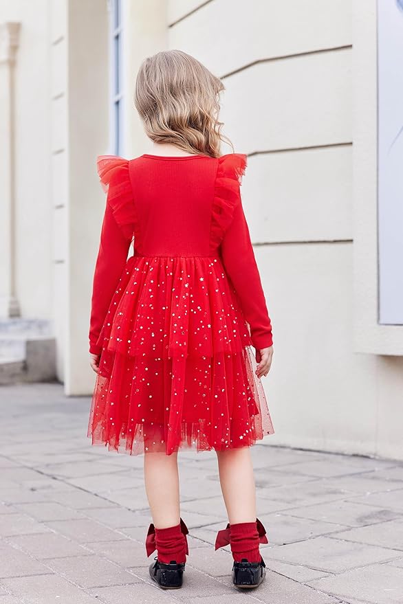 Arshiner Toddler Dress Baby Girls Tutu Tiered Formal Party Sequin Tulle Dresses Fall Winter Clothes for 1-6 Years