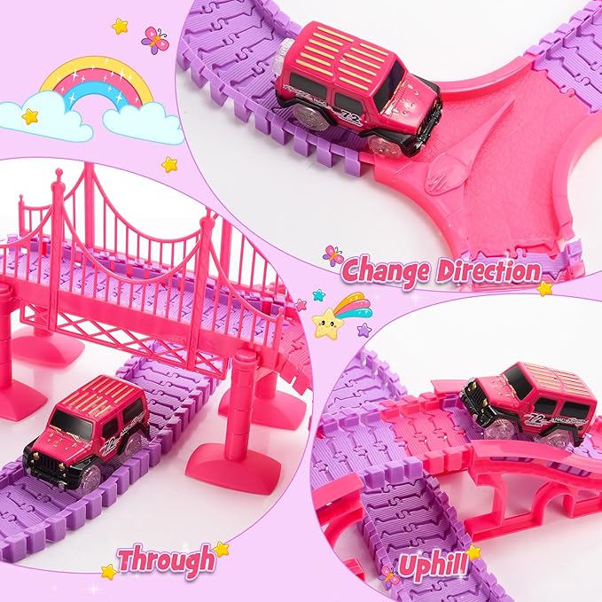 Princess Toys: 258pcs Toys for 3 4 5 6 Year Old Girls Kids Car Track Toy Set with Doll Caslte Barbi Car 4 Year Old Girl Birthday Gifts Pink Toys for Girls 3-5 Toddler Girl Toys Age 3-6