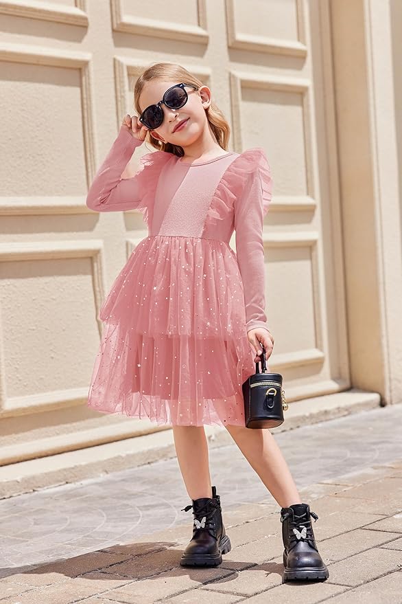 Arshiner Toddler Dress Baby Girls Tutu Tiered Formal Party Sequin Tulle Dresses Fall Winter Clothes for 1-6 Years