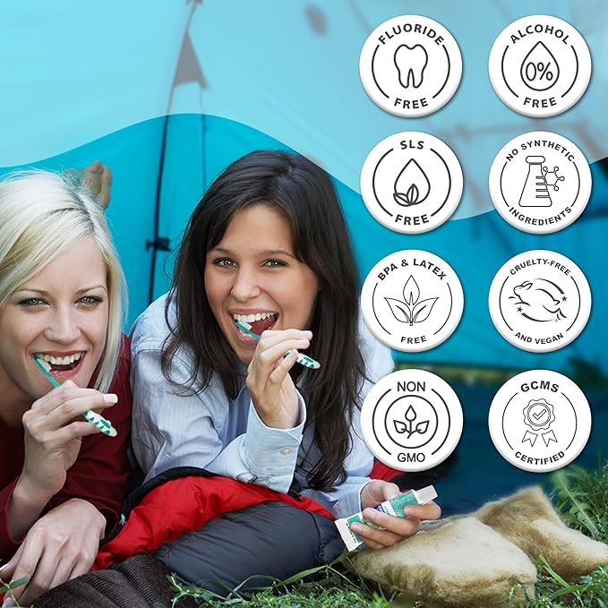 GuruNanda Folding Toothbrush with Built-in Cover & Toothpaste with Hydroxyapatite, Perfect for Travel, Compact & Portable, On-The-go - Soft Bristles & Ergonomic Handle, for Adults & Kids (1 Count)