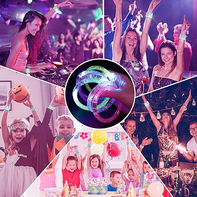 30 Pack Glow Sticks Bracelets,6 Color LED Bracelets,Light Up Bracelets Glow Party Favors for Kids Adults,Glow in the Dark Party Supplies for Birthday,Carnival,Wedding,Halloween,Concert