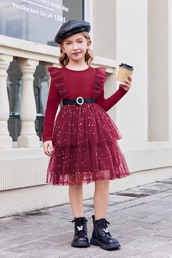 Arshiner Toddler Dress Baby Girls Tutu Tiered Formal Party Sequin Tulle Dresses Fall Winter Clothes for 1-6 Years