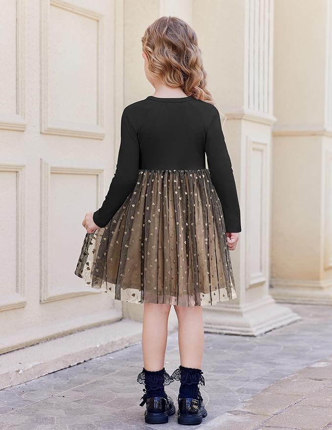 Arshiner Toddler Girls Tutu Dress Long Sleeve Fall Winter Button Front Party Tulle Dresses 2-8Y