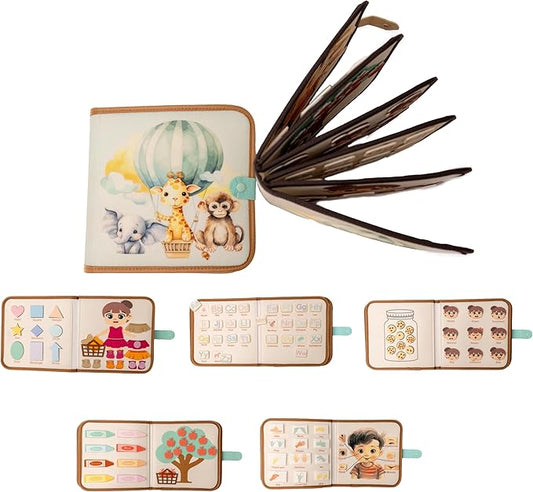 Montessori Busy Board Neutral Pastel Book, Interactive Toddler Gift Learning Curriculum, Educational Travel Daycare Toy, Language and Cognitive Skills, 3+ Year Old Boy Girl (Pastel)