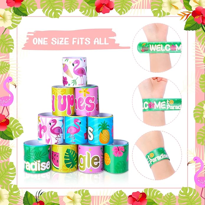 40 Pcs Flamingo Party Favors Beach Theme Bracelets Luau Party Supplies for Kids Summer Pool Pineapple Bracelets Wristbands Birthday Baby Shower Party Decorations