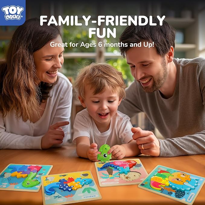 TOY Life Wooden Puzzles for Toddlers 2-4, 12 Pack Dinosaurs Puzzles for Kids Toddler 1-3, Montessori Toys for 1 2 3 Year Old, Educational Toys for Boys Girls Age 2 3 4 5, Baby Learning Toy Gifts