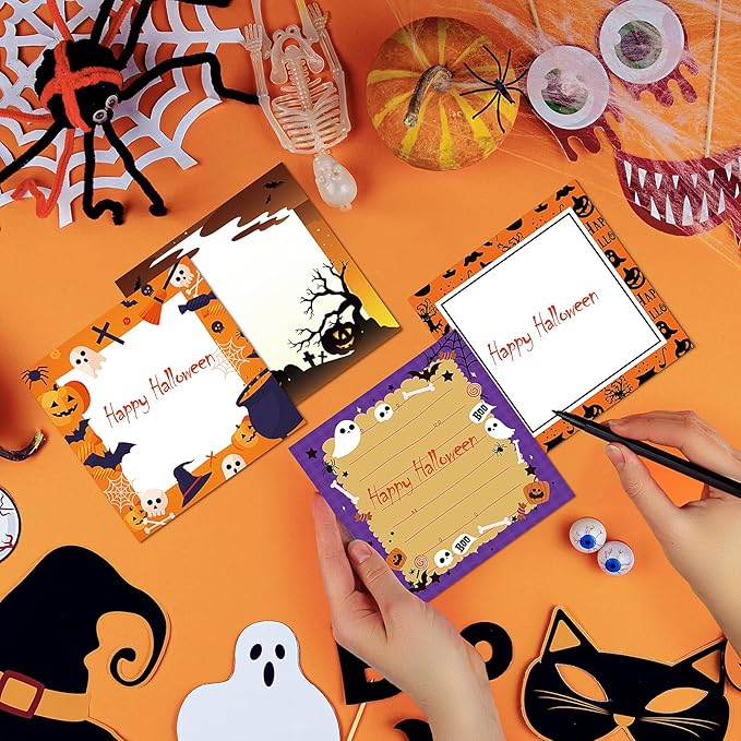 16 Pieces Halloween Sticky Note Self-Adhesive Halloween Note Pads with Spider Pumpkin Bat Eyeball Halloween Memo Notes for Halloween School Office Home Students Teachers Presents 30 Sheets Each