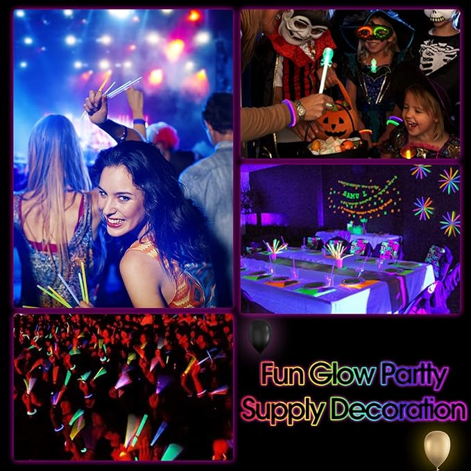 50Pcs Glow Sticks,Glow In The Dark Sticks,8" Glowsticks Light Up Sticks Party Favors for Kids Adults, Glow Sticks Bulk with Connectors for Necklaces Bracelets Party Supplies