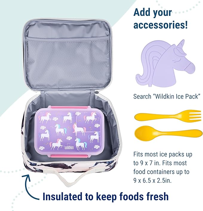Wildkin Kids Insulated Lunch Box Bag for Boys & Girls, Reusable Kids Lunch Box is Perfect for Early Elementary Daycare School Travel (Horse Dreams)