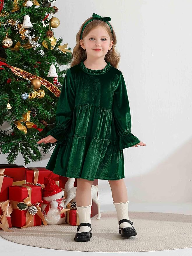 Toddler Baby Girls Velvet Dress Long Sleeve Christmas Dresses Princess Birthday Party Dresses Fall Winter Clothes