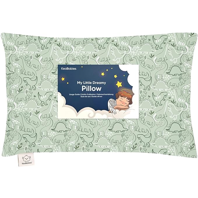 Toddler Pillow with Pillowcase - 13x18 My Little Dreamy Pillow, Organic Cotton Toddler Pillows for Sleeping, Kids Pillow, Travel Pillows, Mini Pillow, Nursery Pillow, Toddler Bed Pillow (DinoDood)
