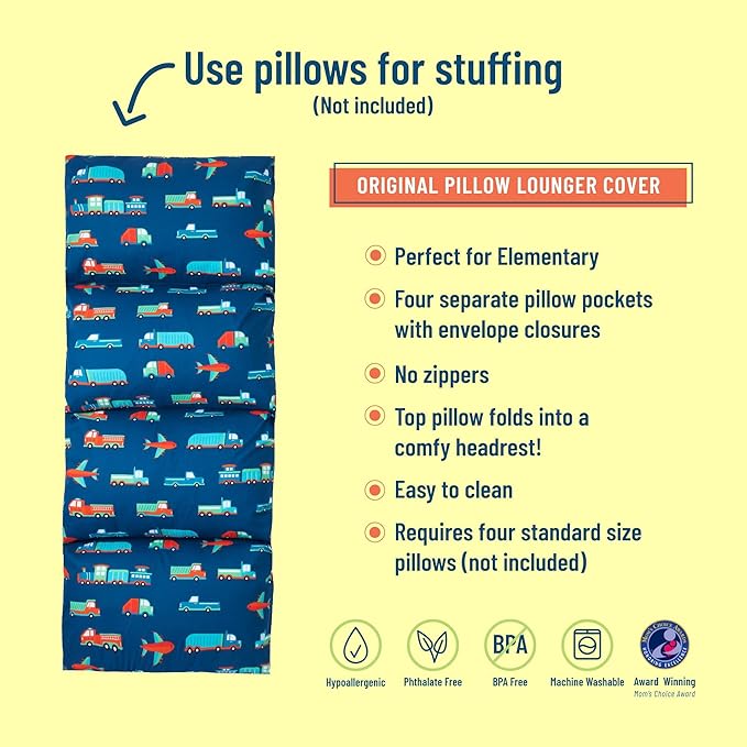 Wildkin Kids Floor Lounger for Boys and Girls, Travel-Friendly and Perfect for Sleepovers, Requires 4 Standard Size Pillows (Not Included), Measures 69.5 x 27 Inches (Transportation)