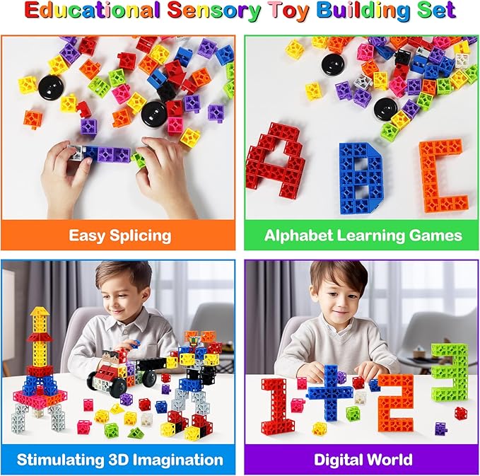 170 PCS Building Blocks, Educational Blocks for Toddlers 3-5, Preschool STEM Toddler Blocks Sensory Toy for Kids to Improve Imagination, Creativity, Hands-on Ability