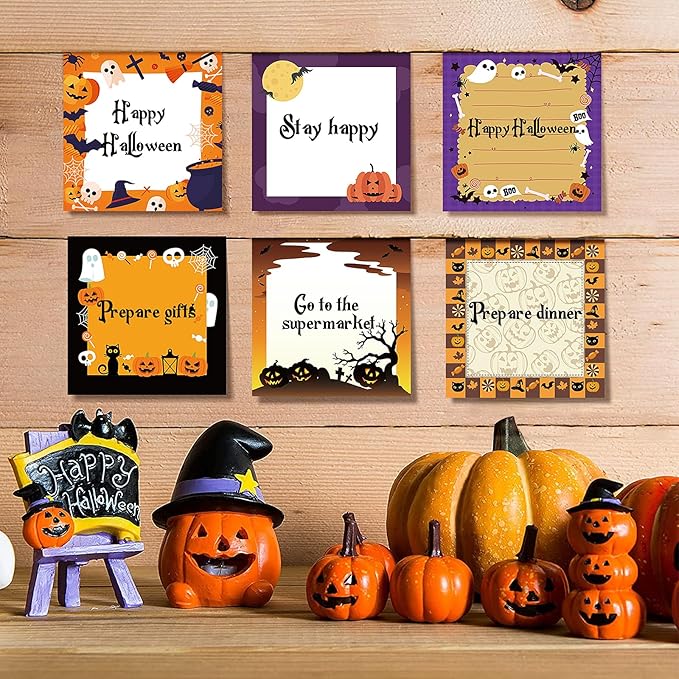 16 Pieces Halloween Sticky Note Self-Adhesive Halloween Note Pads with Spider Pumpkin Bat Eyeball Halloween Memo Notes for Halloween School Office Home Students Teachers Presents 30 Sheets Each