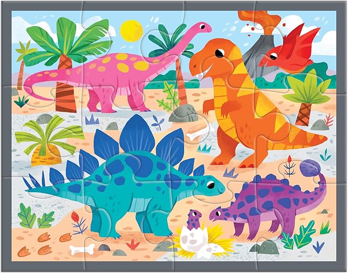 Mudpuppy Mighty Dinosaurs β 12 Piece Puzzle with Reusable Zipper Pouch Featuring Colorful and Fun Illustrations of Prehistoric Dinosaurs Perfect for Easy Storage and Travel