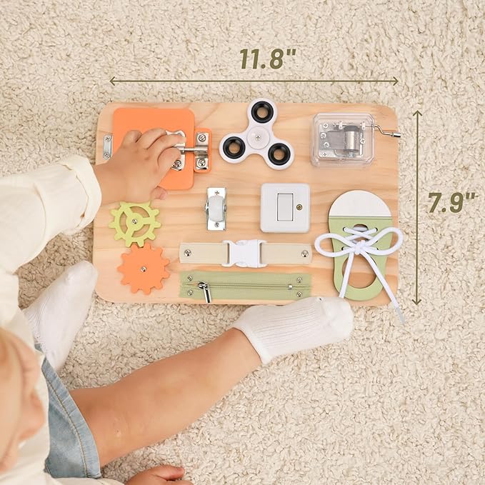 Montessori Toys for Tooddlers- Busy Board for 1 2 3 4 years - Educational Fidget Toys for Baby - Wooden Sensory Toys Autistic Children - Preschool Activities - Fine Motor Skills – Travel Toy