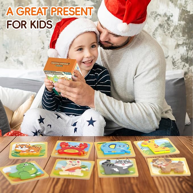 Puzzles, 8Pcs Animals Jigsaw Puzzles Toddler Toys, Brain Teaser Puzzles Montessori Toys, Wooden Puzzle Games, Educational Puzzles STEM Toys for 3+ Year Old Kids, for Kids