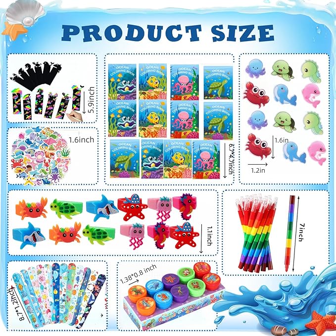 146Pcs Ocean Party Favors for Toddlers Kids 4-8 Under The Sea Animals Coloring Books with Crayons Bulk Birthday Supplies Tattoo Stickers Stamper Bracelets School Classroom Reward Gift Goodie Bags
