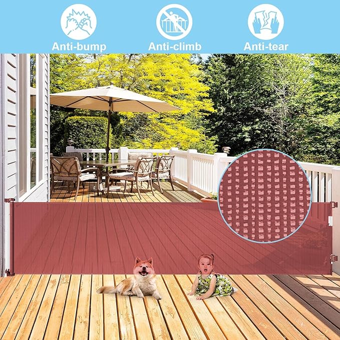 168 Inch Extra Wide Retractable Baby Gate Retractable Dog Gates for Doorways Extra Wide Puppy Gates for The House Mesh Gates for Baby Indoor Extra Long Baby Gate Retractable Fence Outdoor Gate, Timber