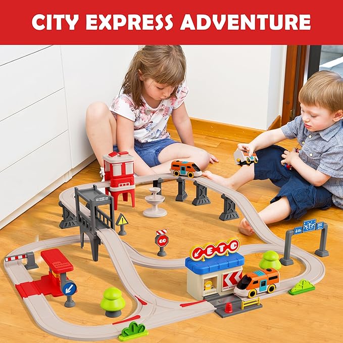 Urban Rail Train Set for Kids,55 pcs Electric Train Set Simulate City Transport System,Educational Toys for Toddler,Birthday Gifts for 3, 4, 5, 6, 7, 8+ Boys Girls