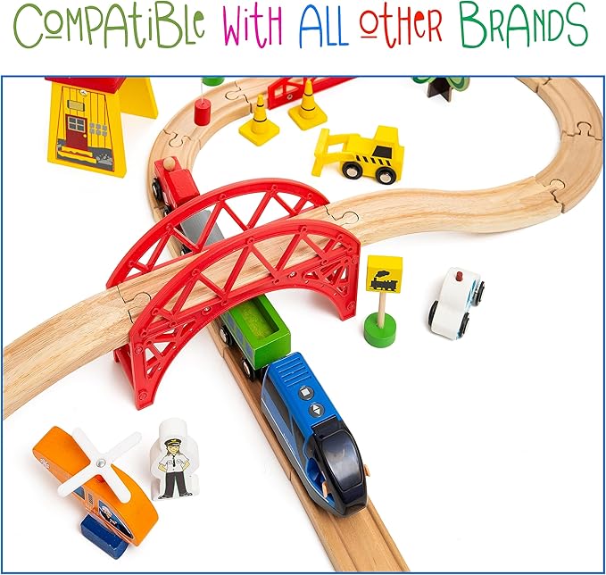 Battery Operated Action Locomotive Toy Train Set for Wooden Train Tracks, (Magnetic)-Compatible with Thomas The Train Toys, Brio Train Set for Toddlers 3-5 and up, Stocking Stuffers for Kids