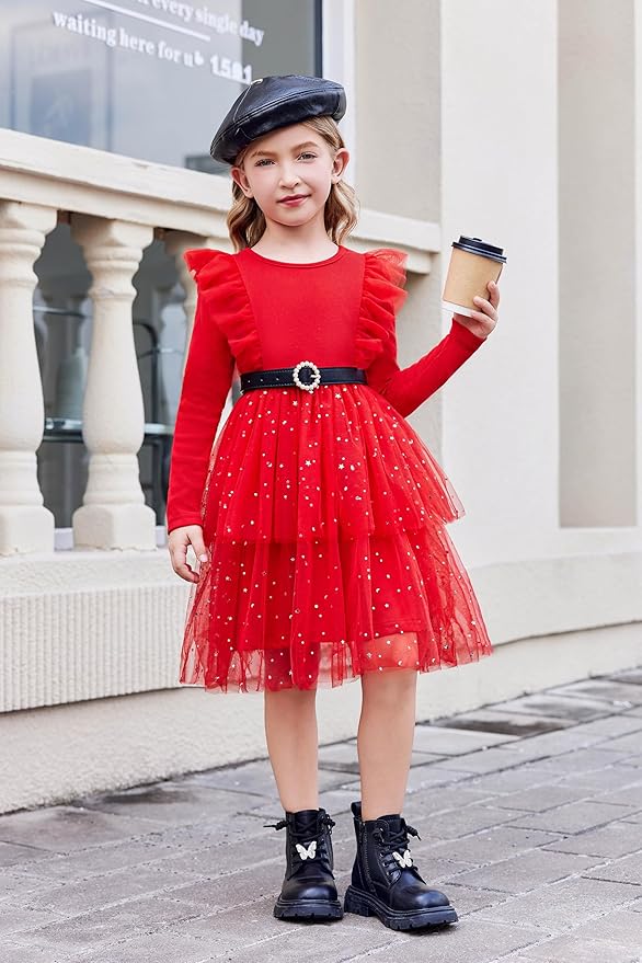 Arshiner Toddler Dress Baby Girls Tutu Tiered Formal Party Sequin Tulle Dresses Fall Winter Clothes for 1-6 Years