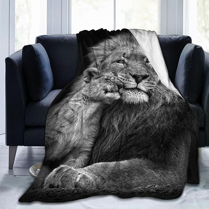 Lion Throw Blanket Black Lion and Lion Cub Plush Fleece Soft Cozy Lion Gifts Blanket for Kids Girls Boys Adults Couch Bed Chair Office Dorm Decor 40''X50''