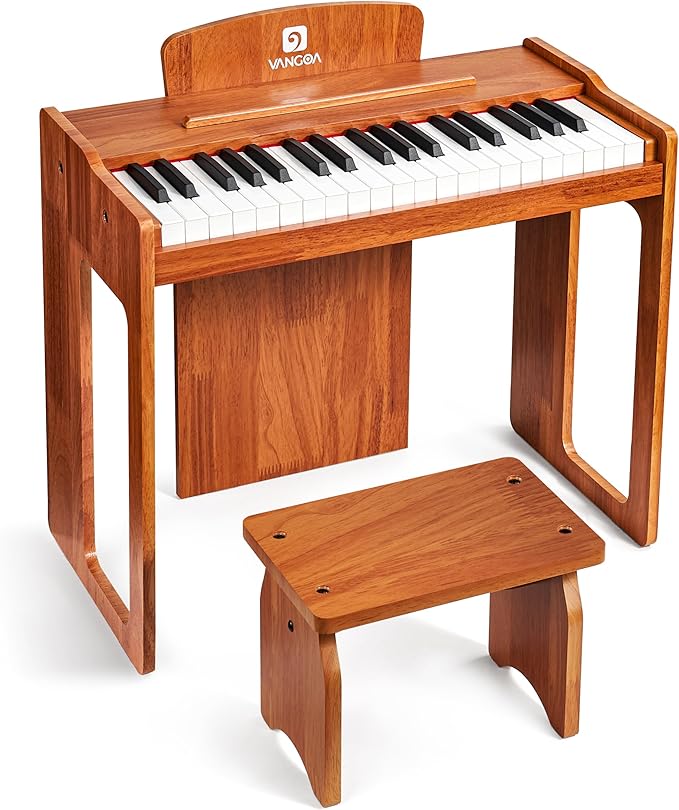 Vangoa Kids Piano Keyboard, 37 Keys Wood Digital Piano for Kids, Music Educational Instrument Toy, for Girls and Boys, Solid Wood Yellow