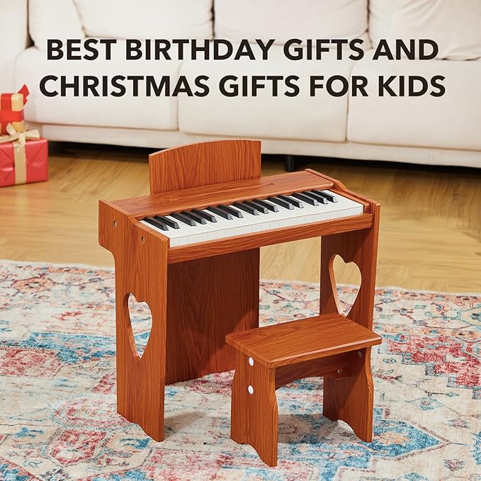 Kids Piano Keyboard, 37 Keys Digital Piano for Children, Toddler Music Educational Instrument Toy Wood Piano for 2+ Girls and Boys (brown)
