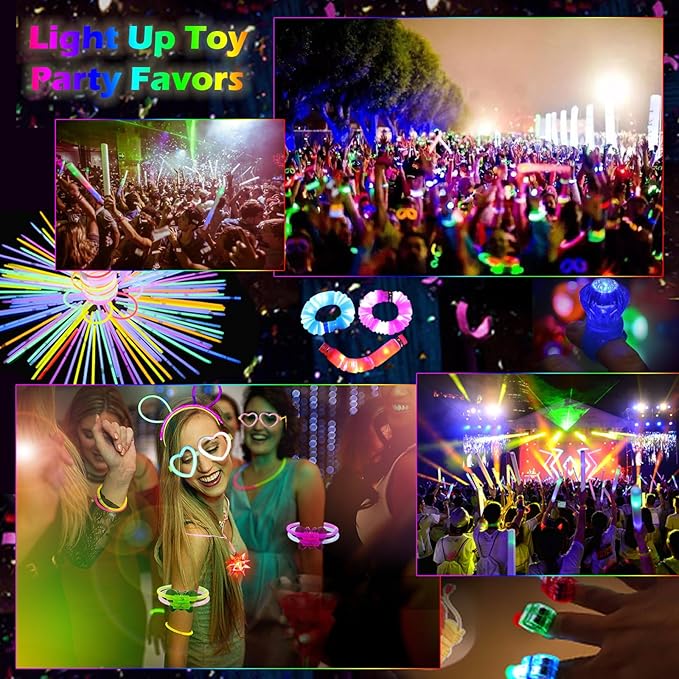 292 PCS Glow in the Dark Party Supplies for Kids Adults,Neon Party Favors Glow Sticks Rings Glasses Headband Birthday Graduation Glow Party