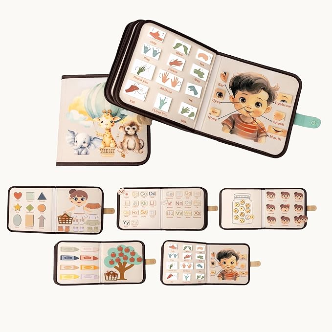 Montessori Busy Board Neutral Pastel Book, Interactive Toddler Gift Learning Curriculum, Educational Travel Daycare Toy, Language and Cognitive Skills, 3+ Year Old Boy Girl (Neutral)