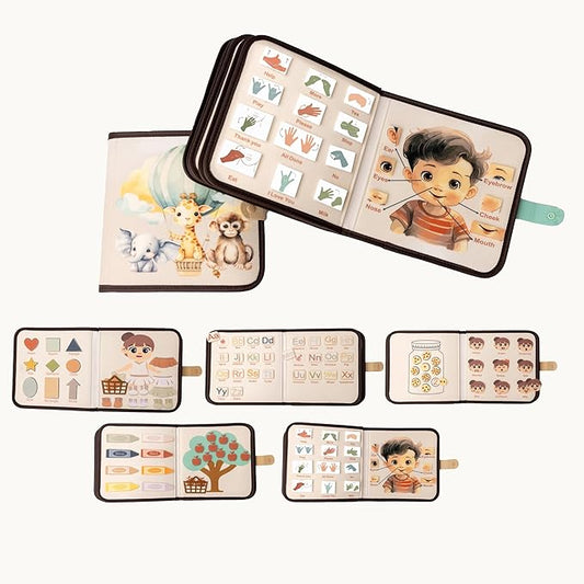 Montessori Busy Board Neutral Pastel Book, Interactive Toddler Gift Learning Curriculum, Educational Travel Daycare Toy, Language and Cognitive Skills, 3+ Year Old Boy Girl (Neutral)