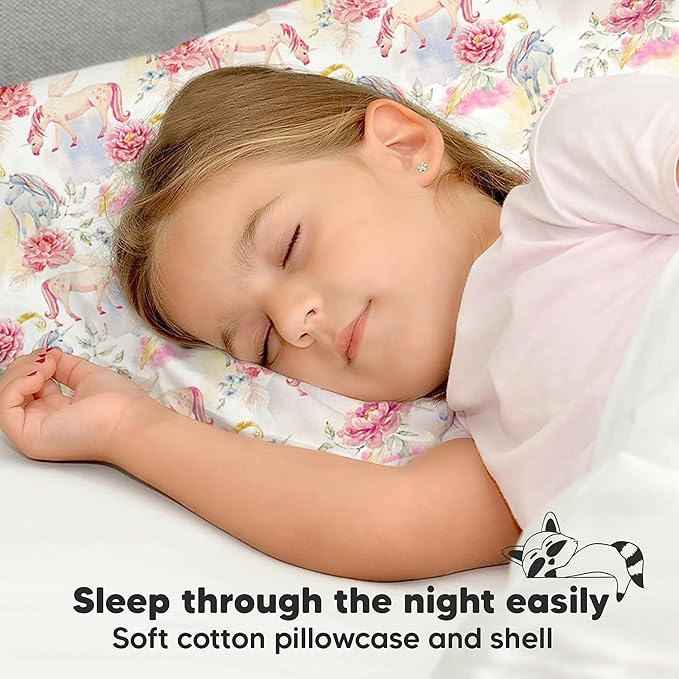 Toddler Pillow with Pillowcase - 13x18 My Little Dreamy Pillow, Organic Cotton Toddler Pillows for Sleeping, Kids Pillow, Travel Pillows, Mini Pillow, Nursery Pillow, Toddler Bed Pillow(Fantasy)