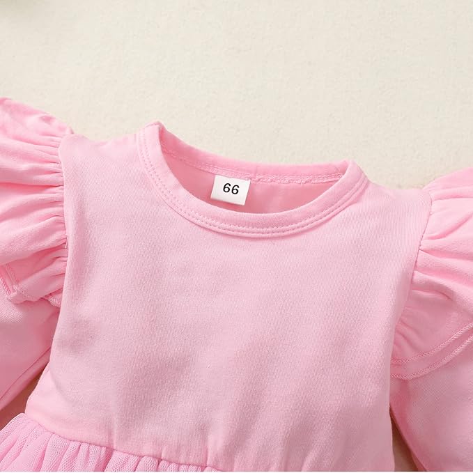 Baby Girl Ruffle Sleeve Romper Dress Outfit Newborn Princess Tulle Dresses Infant Jumpsuit Tutu Skirt Set Clothes