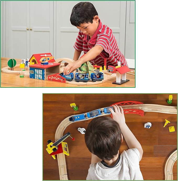 Battery Operated Action Locomotive Toy Train Set for Wooden Train Tracks, (Magnetic)-Compatible with Thomas The Train Toys, Brio Train Set for Toddlers 3-5 and up, Stocking Stuffers for Kids