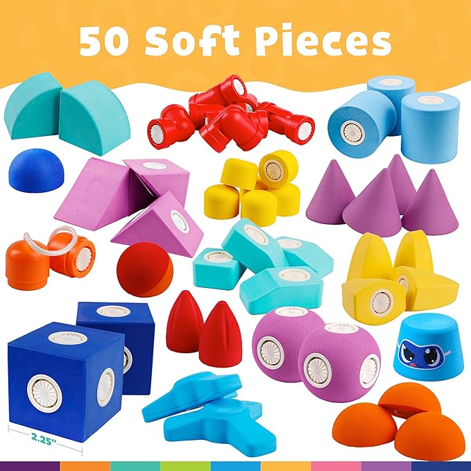 Magnetic Foam Bath Building Blocks - 50-Piece Trunk Set, Preschool Toys, Bathtub Toys, Sensory Toys, Engineering Toys for Kids 3-5