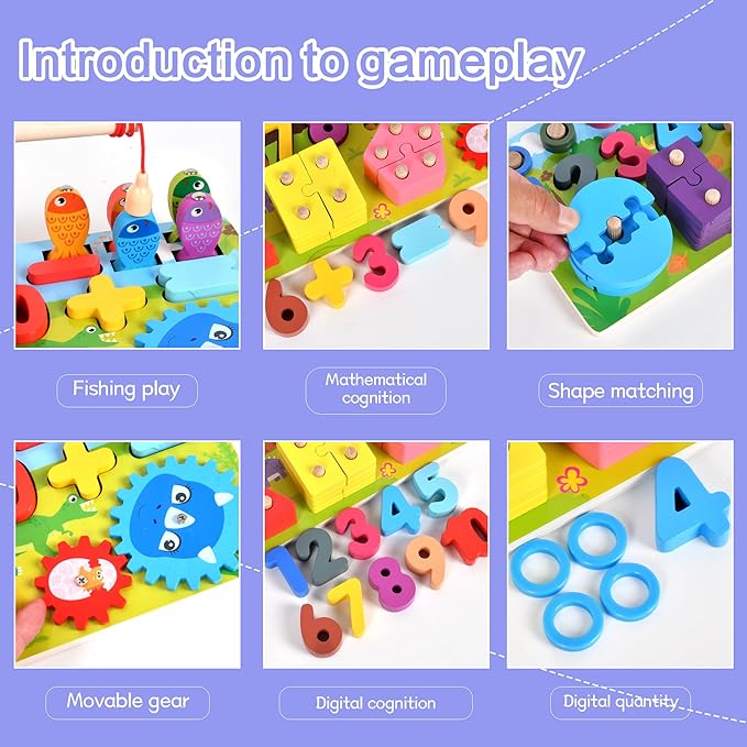 Wooden alphanumeric Shapes Jigsaw Ring Count Classification Toys Math Shapes Building Blocks Toddler Learning Playboard Math Fishing Educational Toys Montessori Educational Toys (color4)