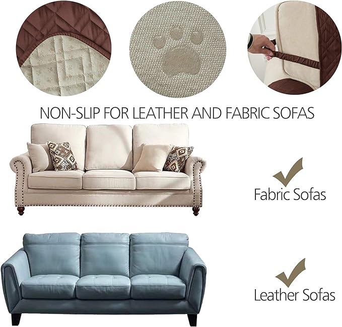 Ameritex Couch Sofa Slipcover 100% Waterproof Nonslip Quilted Furniture Protector Slipcover for Dogs, Children, Pets Sofa Slipcover Machine Washable (Chocolate, 78")