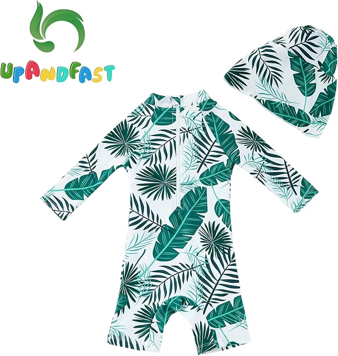 upandfast Baby/Toddler Swimsuit UPF 50+ Sun Protection One Piece Zipper Bathing Suit with Sun Hat Infant Beach Swimwear