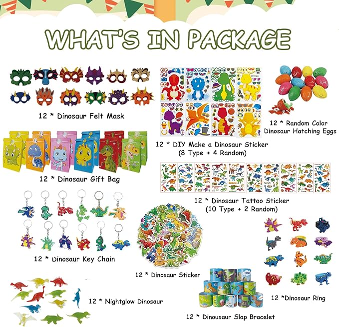 158PCS Dinosaur Party Favors 10 Types Dinosaur Birthday Party Supplies for 12 Kids Dinosaur Goodie Bags for Kids Birthday Dinosaur Gifts Bags Fillers Dinosaur Themed Party Toys