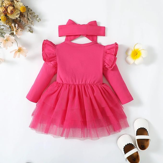 Baby Girl Ruffle Sleeve Romper Dress Outfit Newborn Princess Tulle Dresses Infant Jumpsuit Tutu Skirt Set Clothes