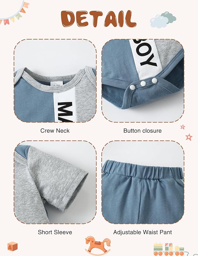 SUNNY PIGGY Baby Boy Clothes Newborn Infant Boys Outfits Romper Hat Pants 3PC Set 0-3 3-6 6-12 12-18 Month Clothing Gift