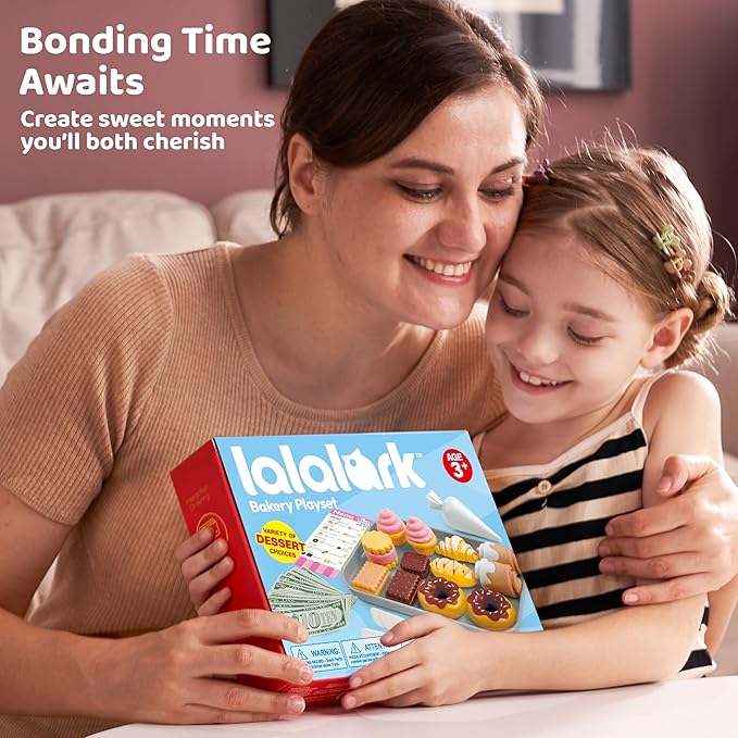 Cookie Play Food Set, Toddler Pretend Toys, 17 PCS Kitchen Toy Food Sets with Plastic Cookies, Baking Menu, Bakery Tray, and Play Money for Boys and Girls, Birthday Gift for Kids