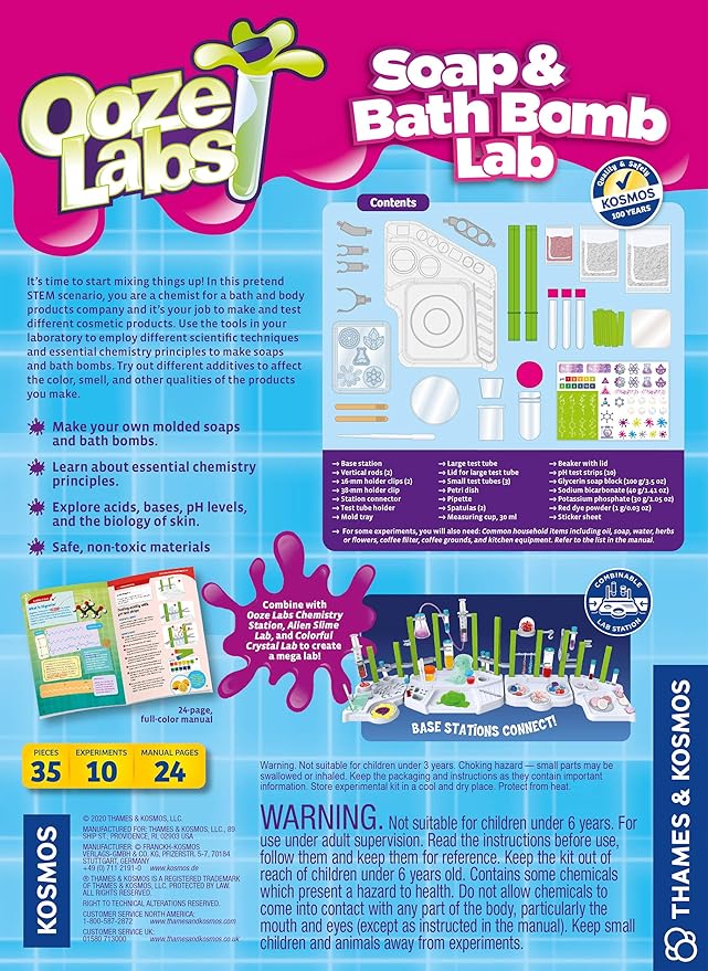 Thames & Kosmos Ooze Labs Soap & Bath Bomb Lab Kit - 10 Cosmetology & Skin Care Experiments | Parents' Choice Award Winner