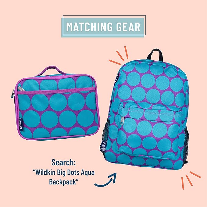 Wildkin Kids Insulated Lunch Box Bag for Boys & Girls, Reusable Kids Lunch Box is Perfect for Elementary, Ideal Size for Packing Hot or Cold Snacks for School & Travel Bento Bags (Big Dot Aqua)