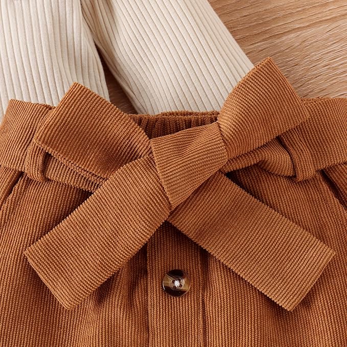Fernvia Toddler Baby Girl Fall Winter Skirt Set Turtleneck Ribbed Long Sleeve T-Shirt Top & Plaid Skirts Dress 2Pcs Outfits