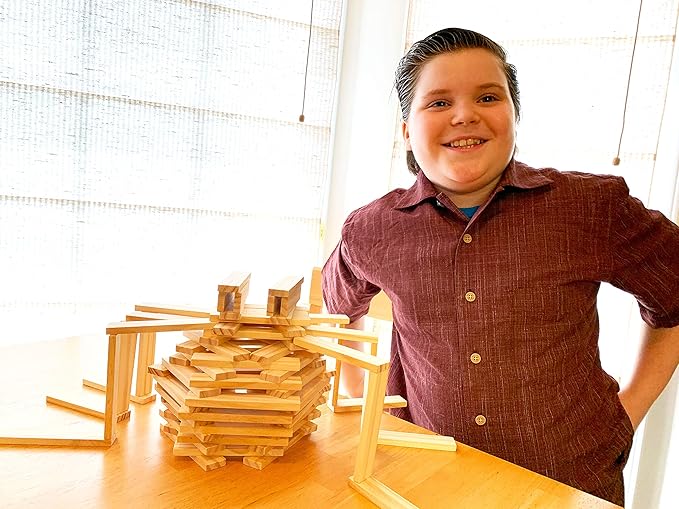 3 Bees & Me Wooden Building Toys - STEM Toys for Boys and Girls - 100 Wood Plank Pieces